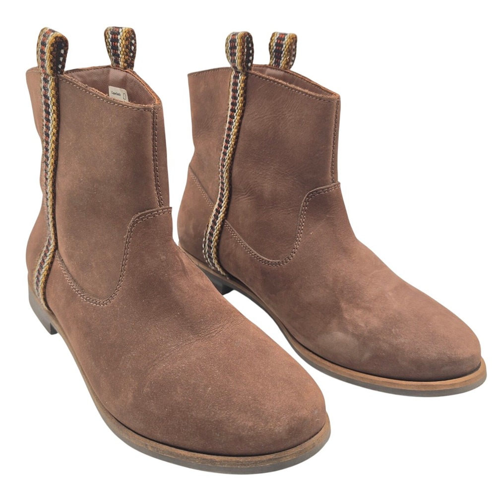 Fortress of Inca Brown Suede Ankle Boots Woven Trim Aztec Peru Boho 7 Booties